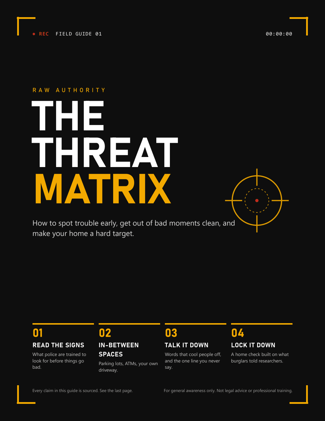 The guide's cover: The Threat Matrix, a Raw Authority field guide